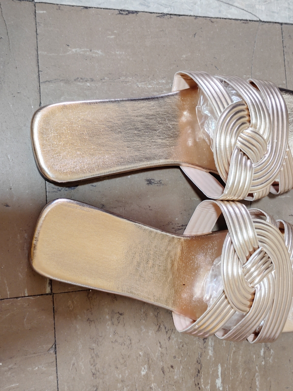 Women’s Metallic Gold Braided Slide Sandals
